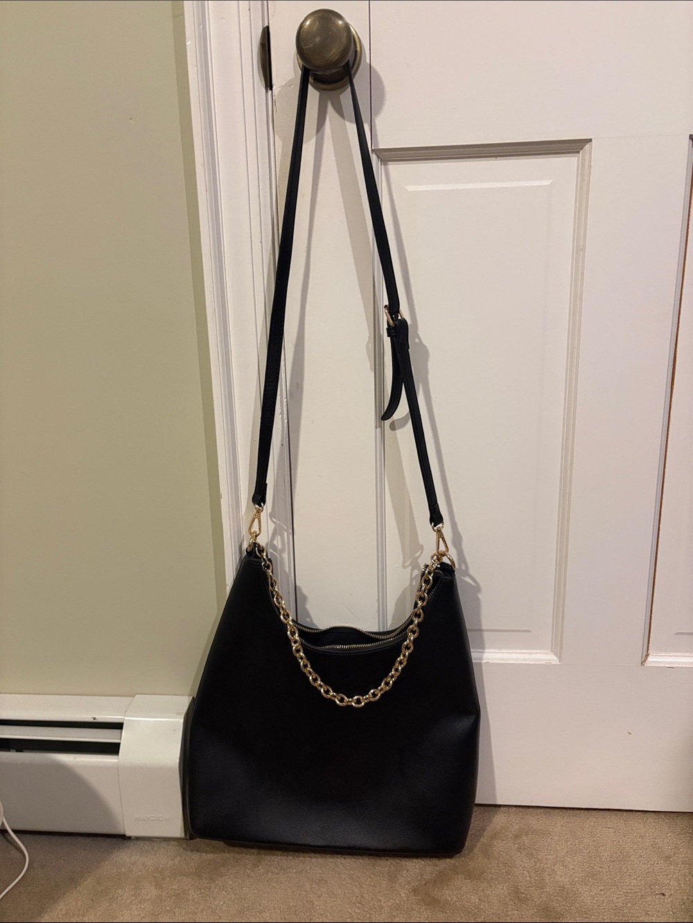 AOTA Black Shoulder Hobo Bag with Gold Chain Strap